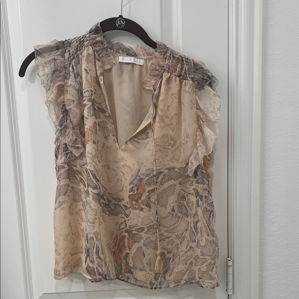 Karlie Cream and Brown Patterned Blouse